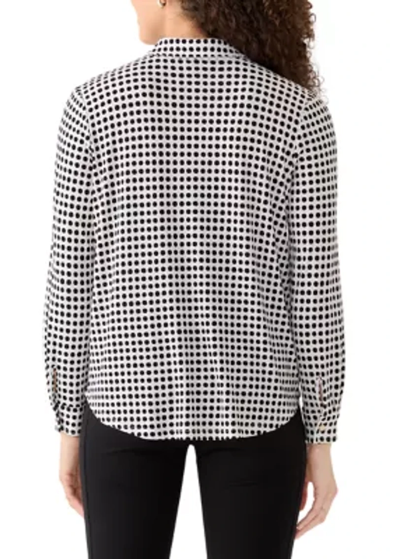 Petite Button Front Print Shirt