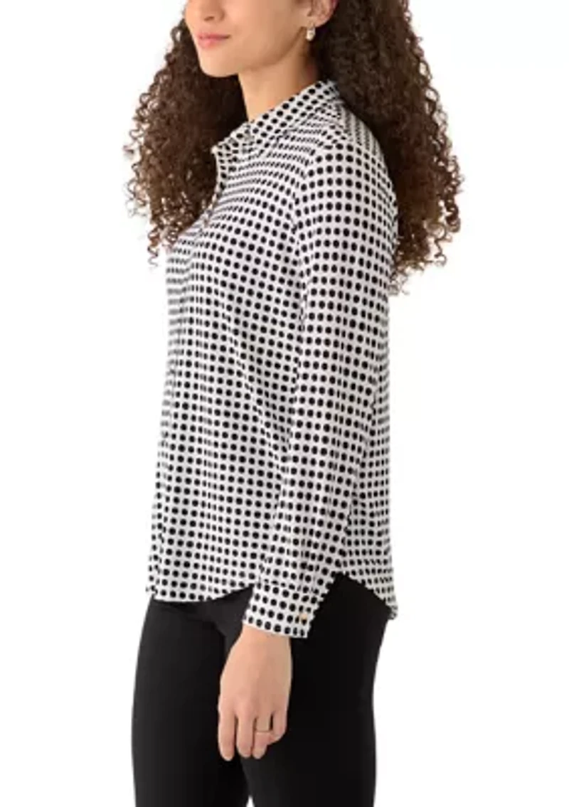 Petite Button Front Print Shirt