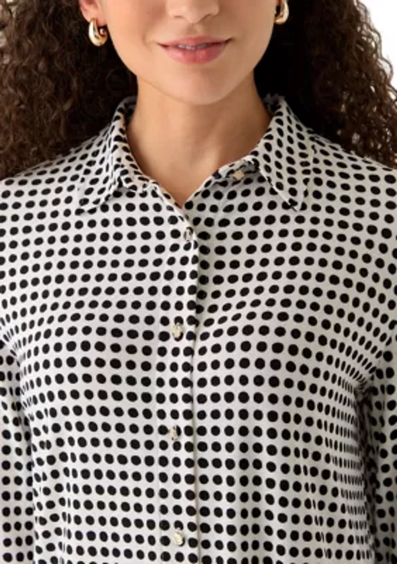 Petite Button Front Print Shirt