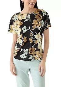 Petite Boat Neck Print Blouse