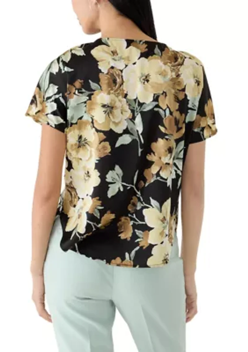 Petite Boat Neck Print Blouse