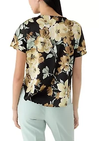 Petite Boat Neck Print Blouse