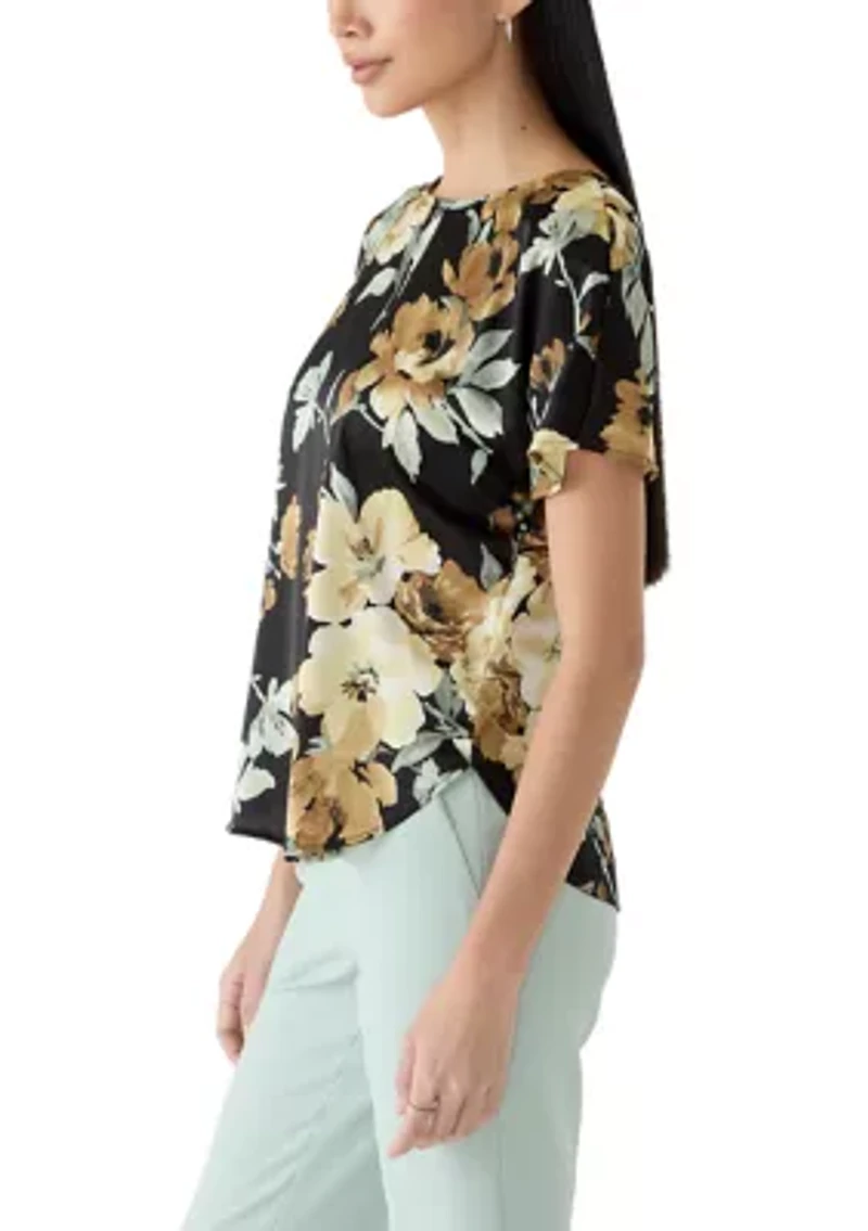 Petite Boat Neck Print Blouse