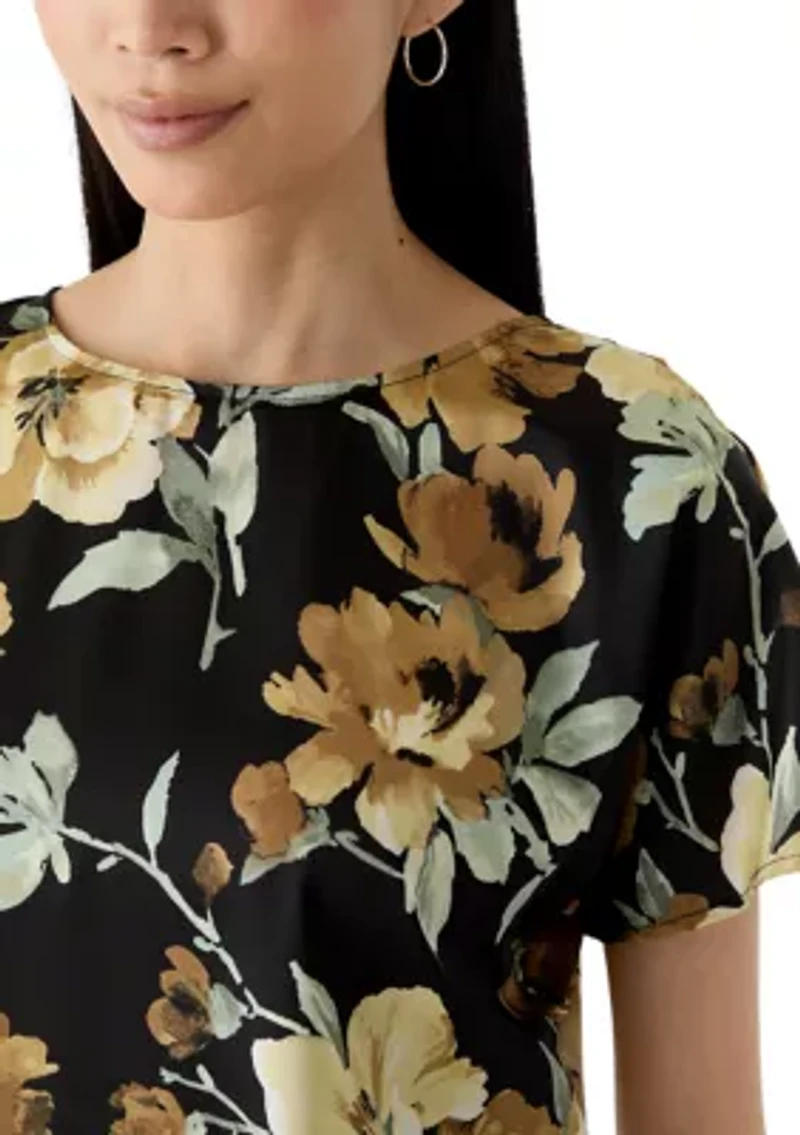 Petite Boat Neck Print Blouse