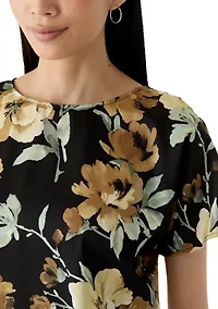 Petite Boat Neck Print Blouse