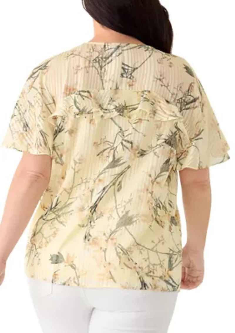 Plus V-Neck Ruffle Sleeve Top