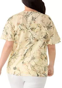 Plus V-Neck Ruffle Sleeve Top