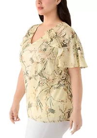 Plus V-Neck Ruffle Sleeve Top