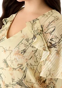 Plus V-Neck Ruffle Sleeve Top