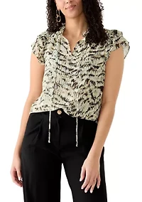 Women's Ruffle Sleeve Tie Blouse