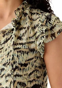 Women's Ruffle Sleeve Tie Blouse