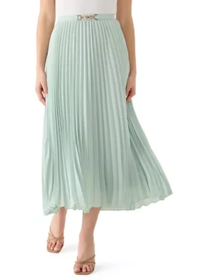 Women's Pull On Flat Front Belt Pleated Skirt