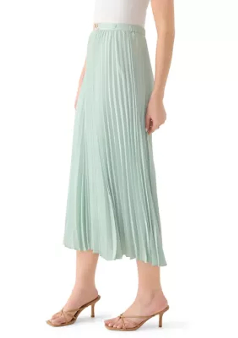 Women's Pull On Flat Front Belt Pleated Skirt
