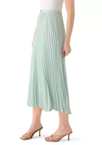 Women's Pull On Flat Front Belt Pleated Skirt