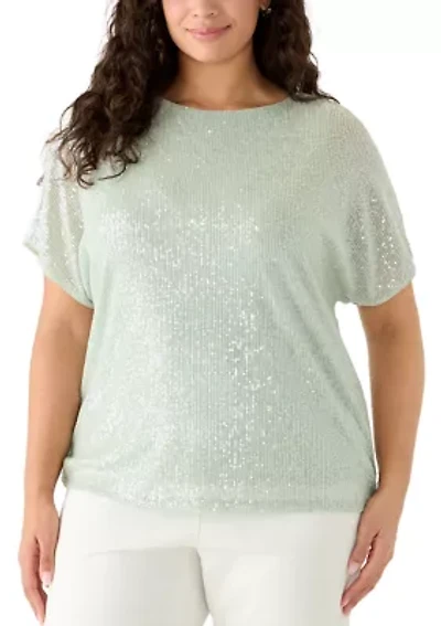Plus Boat Neck Sequin Top