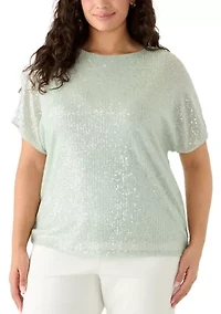 Plus Boat Neck Sequin Top