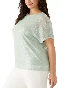Plus Boat Neck Sequin Top