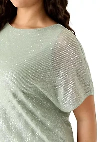 Plus Boat Neck Sequin Top