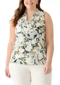 Plus Sleeveless Printed Triple Pleat Dress