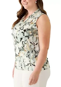 Plus Sleeveless Printed Triple Pleat Dress