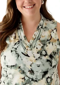 Plus Sleeveless Printed Triple Pleat Dress