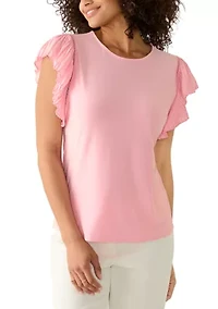 Women's Pleated Flutter Sleeve Top