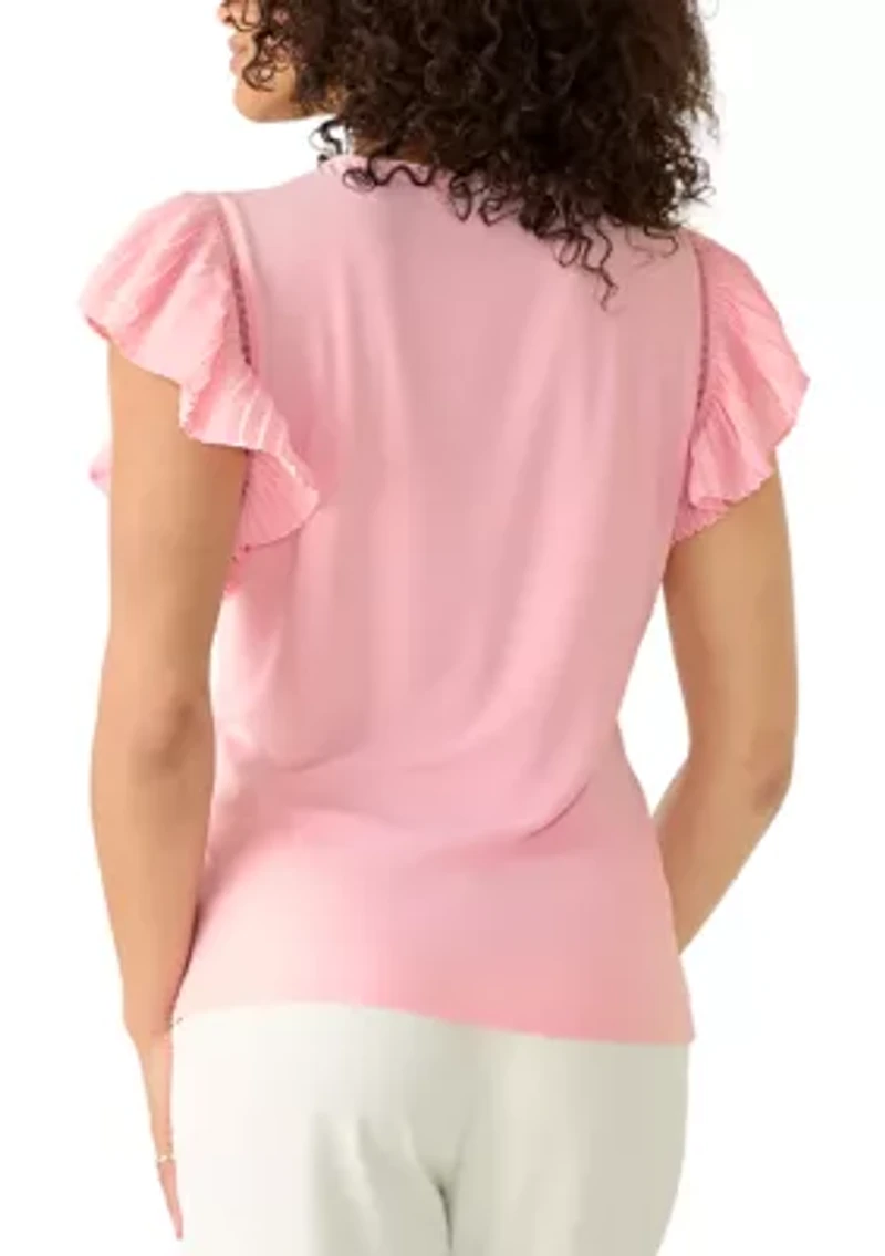 Women's Pleated Flutter Sleeve Top