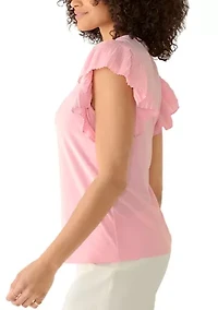 Women's Pleated Flutter Sleeve Top