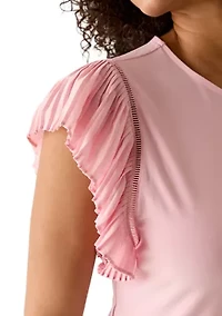 Women's Pleated Flutter Sleeve Top