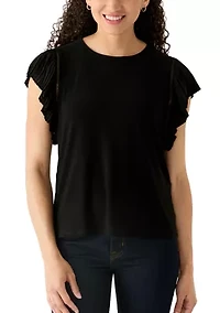 Petite Pleated Flutter Sleeve Tank
