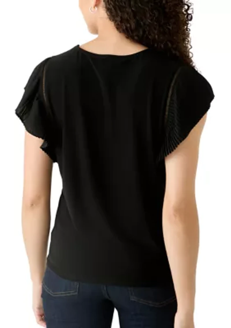 Petite Pleated Flutter Sleeve Tank