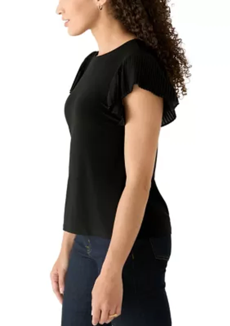 Petite Pleated Flutter Sleeve Tank