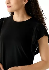 Petite Pleated Flutter Sleeve Tank