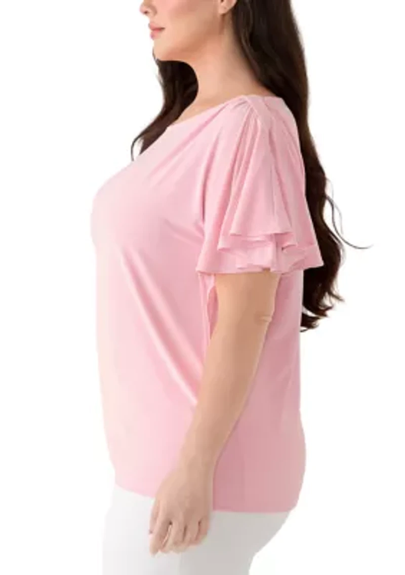 Plus Cascade Flutter Sleeve Top