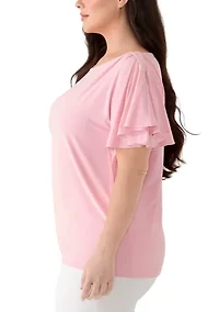Plus Cascade Flutter Sleeve Top