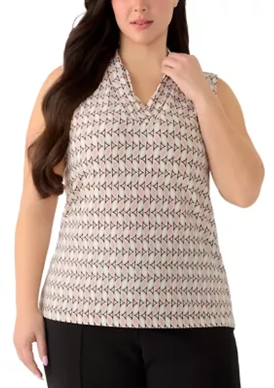 Plus Sleeveless Triple Pleat Printed Top