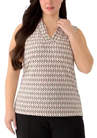 Plus Sleeveless Triple Pleat Printed Top