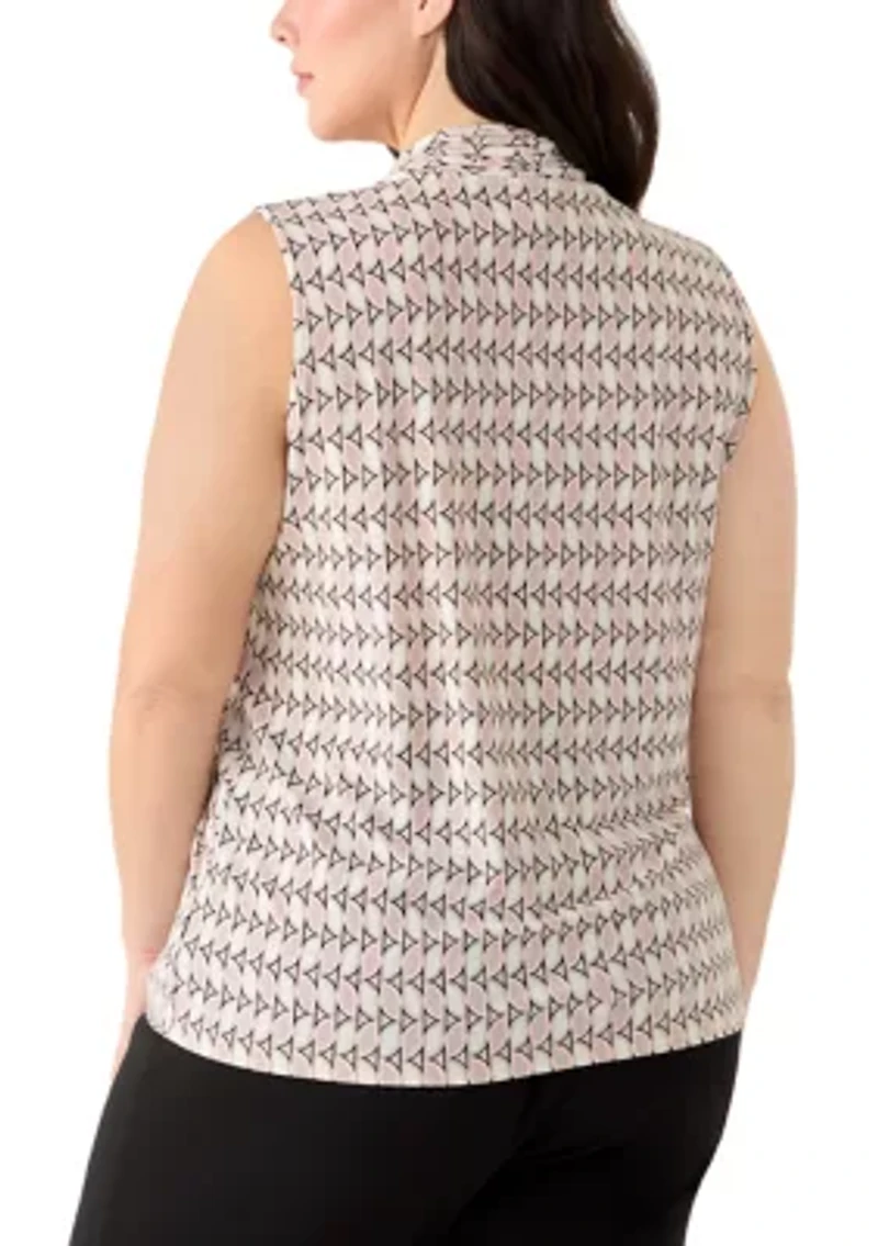Plus Sleeveless Triple Pleat Printed Top