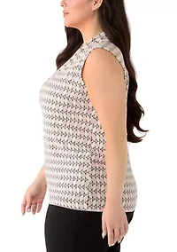 Plus Sleeveless Triple Pleat Printed Top