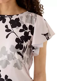 Petite Cascade Flutter Sleeve Printed Top