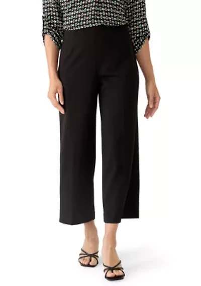 Petite High Rise Pull On Wide Leg Cropped Pants