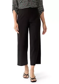Petite High Rise Pull On Wide Leg Cropped Pants