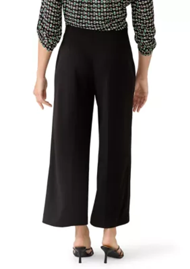 Petite High Rise Pull On Wide Leg Cropped Pants