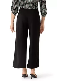 Petite High Rise Pull On Wide Leg Cropped Pants