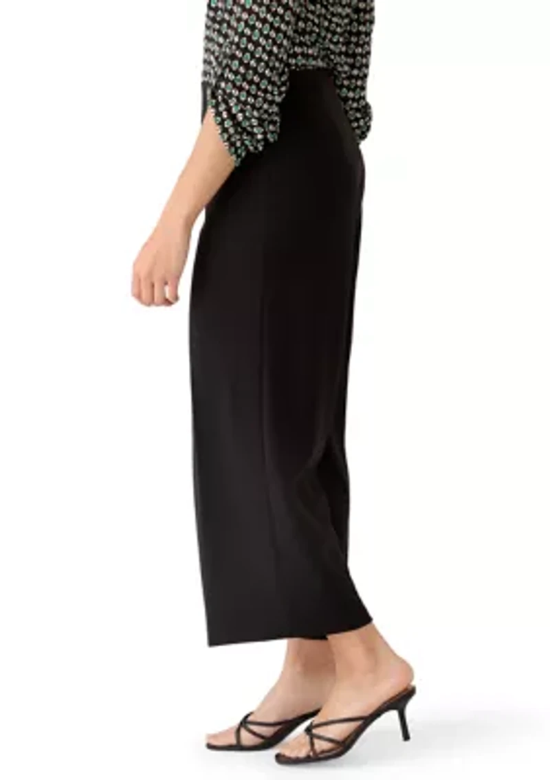 Petite High Rise Pull On Wide Leg Cropped Pants
