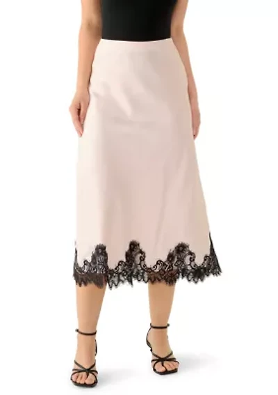 Petite Bias Flared Skirt with Lace Trim