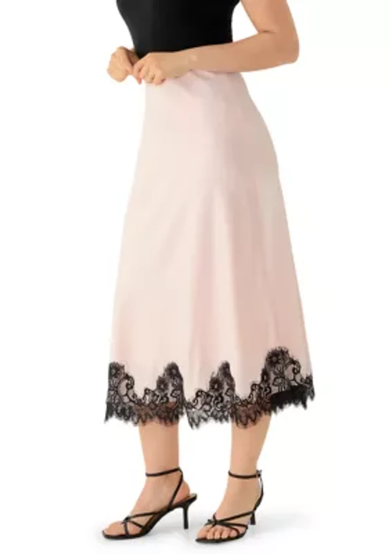 Petite Bias Flared Skirt with Lace Trim