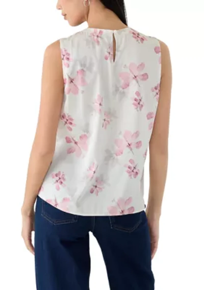 Petite Sleeveless Pleated Print Blouse