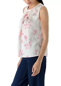Petite Sleeveless Pleated Print Blouse
