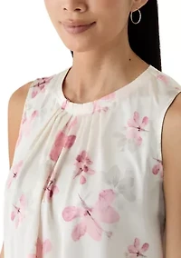 Petite Sleeveless Pleated Print Blouse